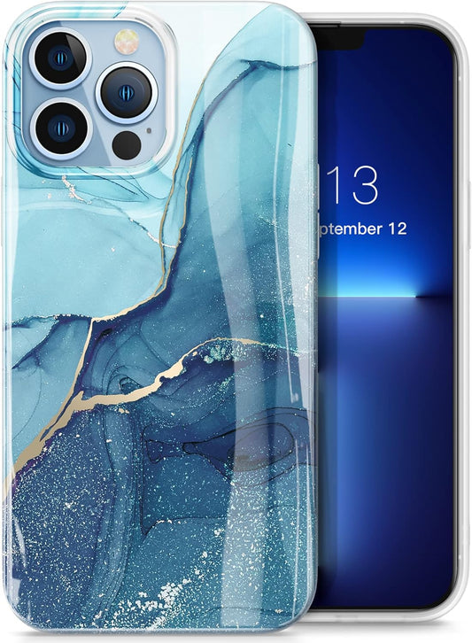 for Iphone 13 Pro Max Case, Marble Soft TPU Shockproof Protective Case, Ultra Slim Thin Glossy Stylish Phone Cover, 6.7" 2021 (Navy Blue)