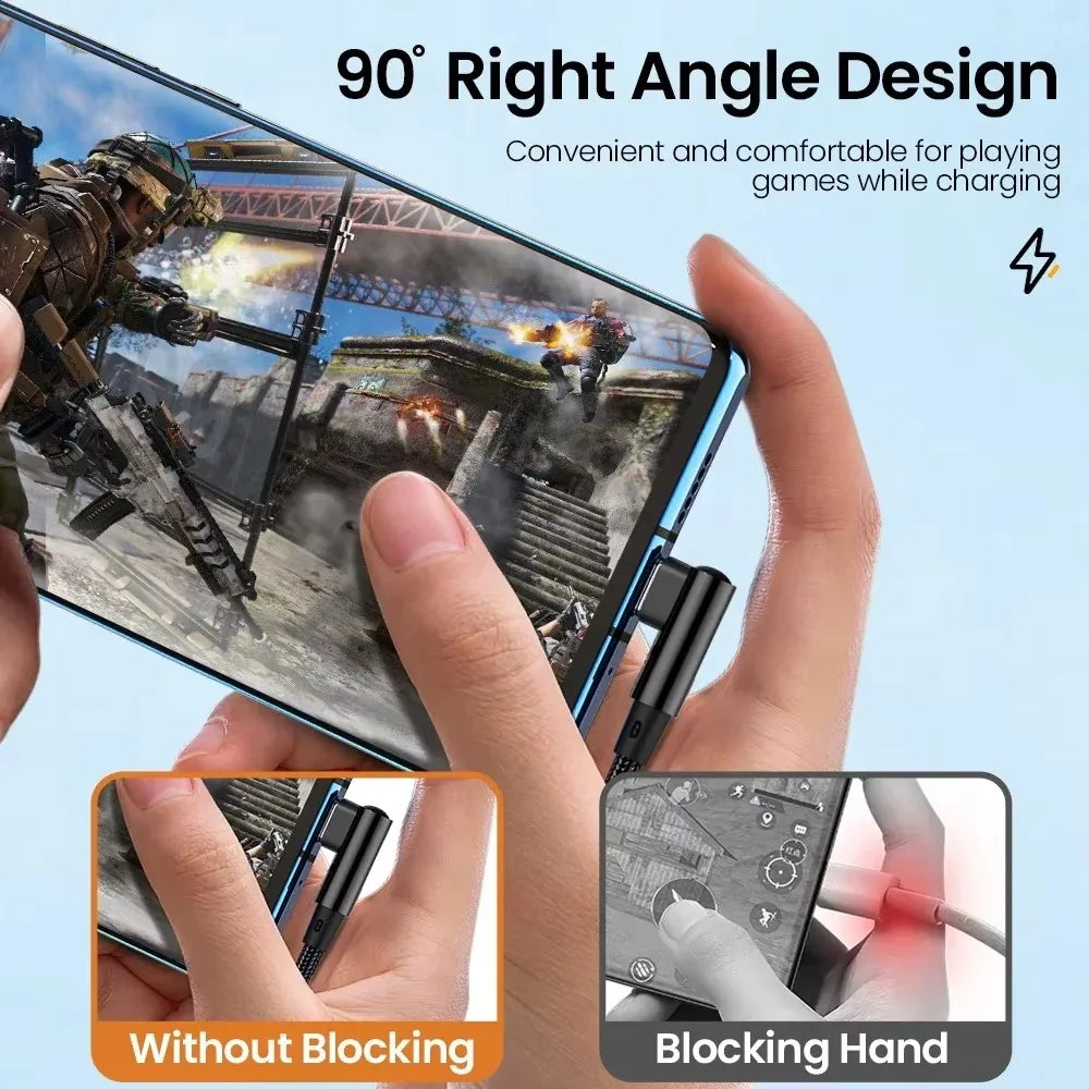 66W 6A USB C 90° Right Angle Cable for Xiaomi Fast Charging Cord for Honor Huawei Oneplus Realme Angled Data Wire Nylon